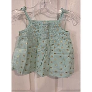 Girl's Baby Gap Size 12-18 Months Turquoise Gold tank Smocked Shirt New NWT